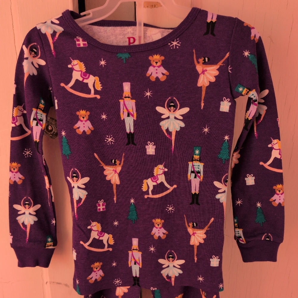 Children's Place Glow Nutcracker Ballerina & Bear Snug Fit Purple Cotton Pajamas - Picture 6 of 7
